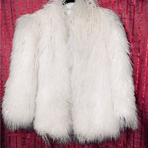 Vintage Cream tibet Lamb Fur Oversized Collared Coat / Jacket